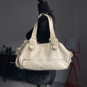 Francesco Biasia Cream Beige Leather y2k Purse Shoulder Bag Brass Hardware